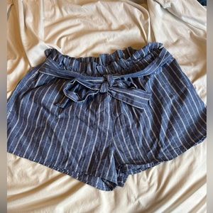 Blue Striped Paperbag Shorts